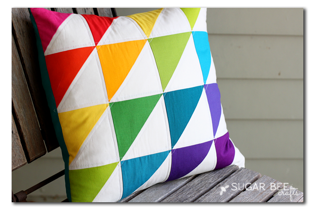 quilted triangle rainbow pillow