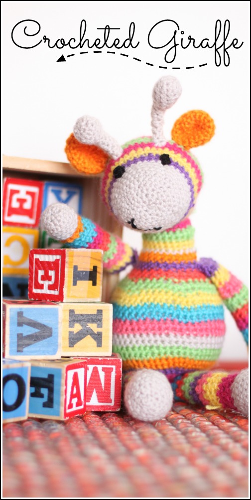 crocheted giraffe striped and colorful