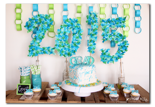 graduation party green and blue