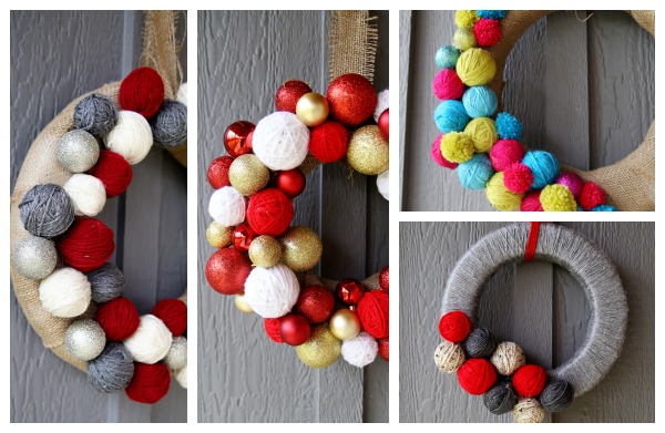 yarn ball wreath ideas