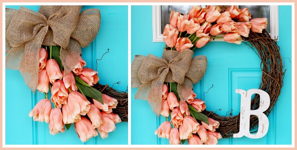  15. DIY Tulip and Burlap Grapevine Wreath