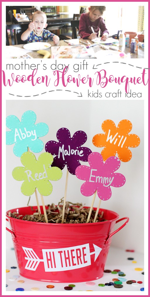 kids craft mother's day gift idea wooden flowers