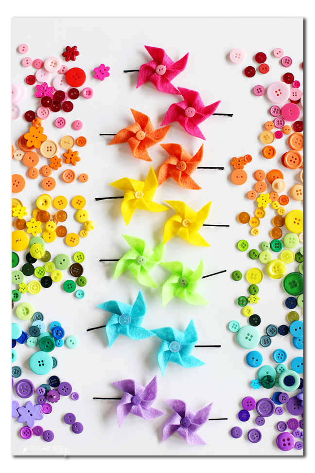 rainbow felt pinwheel hair pin craft
