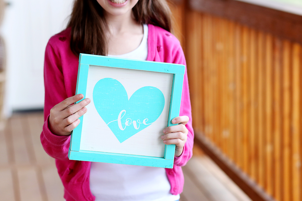Heart "Love" Wood Sign for Valentine's Day made with Silhouette by Mandy Beyeler