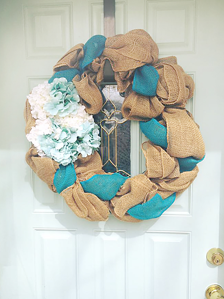 blue burlap spring wreath