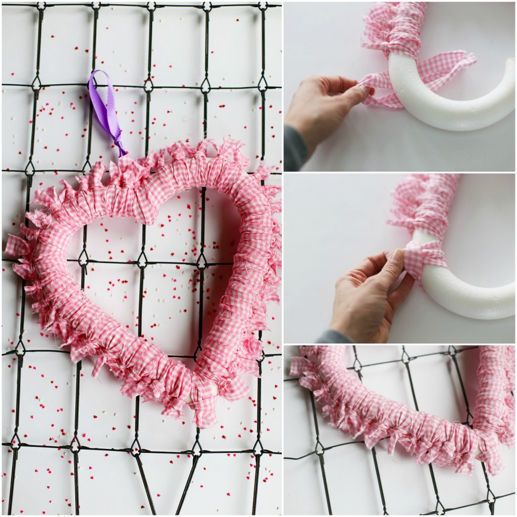 tie fabric heart wreath collage