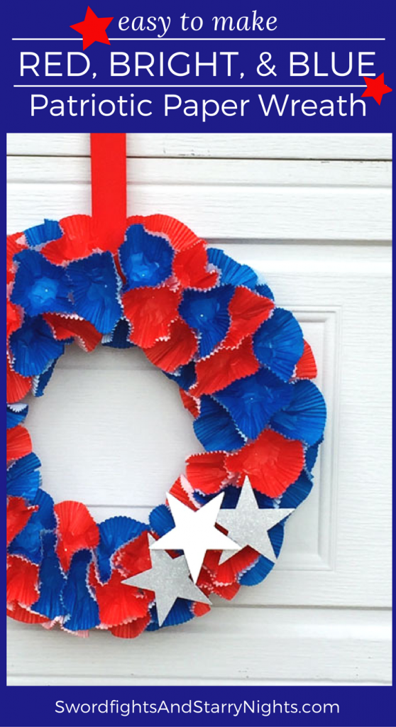 Easy to make Red, Bright, & Blue Patriotic Paper Wreath, cupcake wrappers, 4th of July, Summer, DIY, Craft, quick, 30 minute, cute, festive, PT Blue